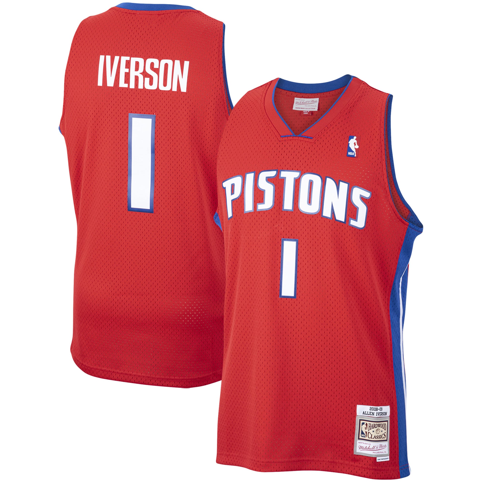 Men's Mitchell \u0026 Ness Allen Iverson Red Detroit Pistons 2008/09 Hardwood Classics Swingman Jersey